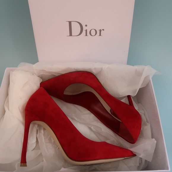 Christian Dior Red Suede Leather Pointed Toe Pump - Picture 1 of 8